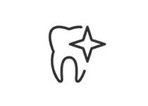 Tooth with sparkle icon.